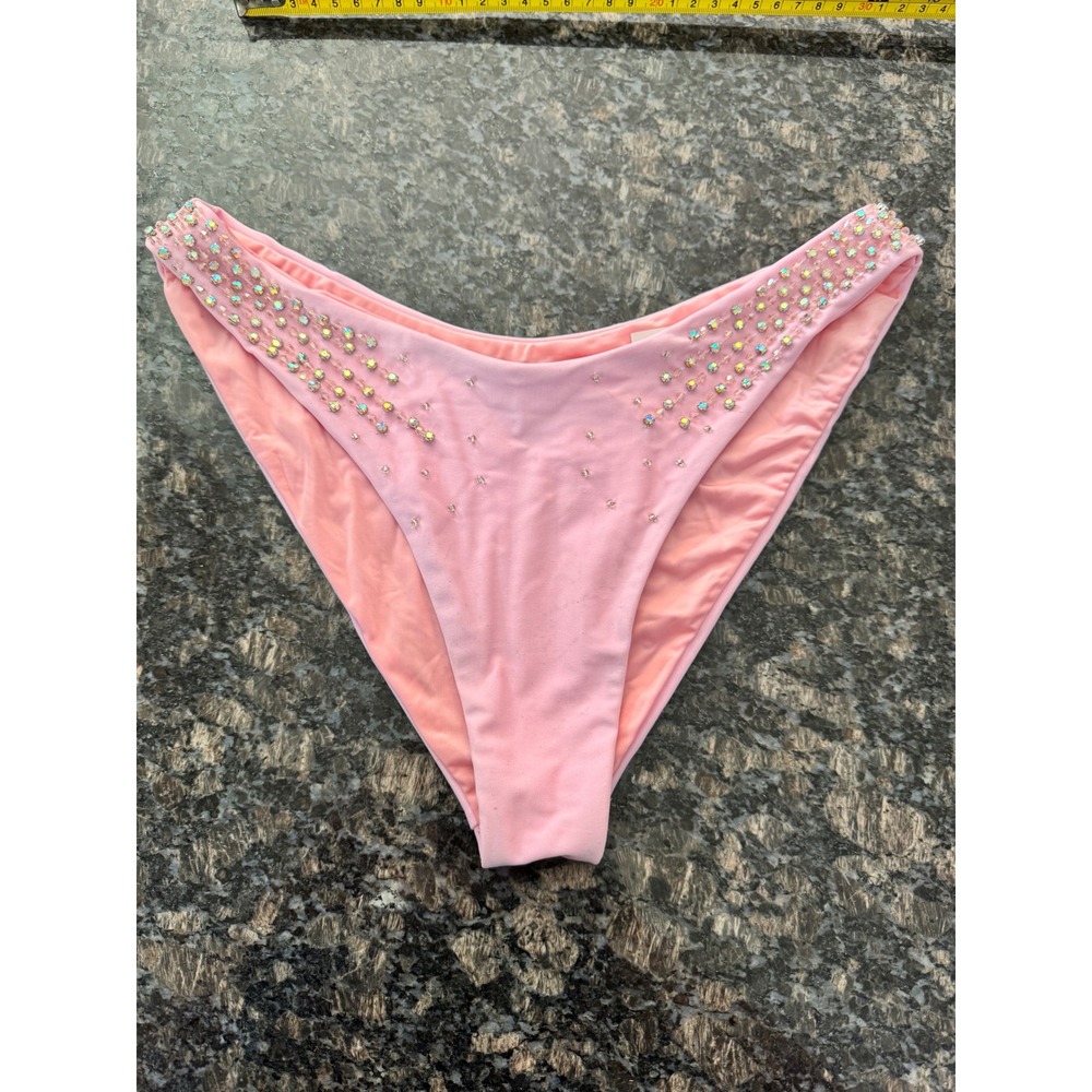 Oceanus Swimwear Pink Crystal Embellished Bikini Bottoms Size L Made in London